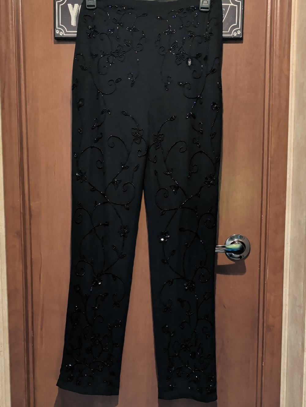 H&M Black Beaded Floral Evening Pants